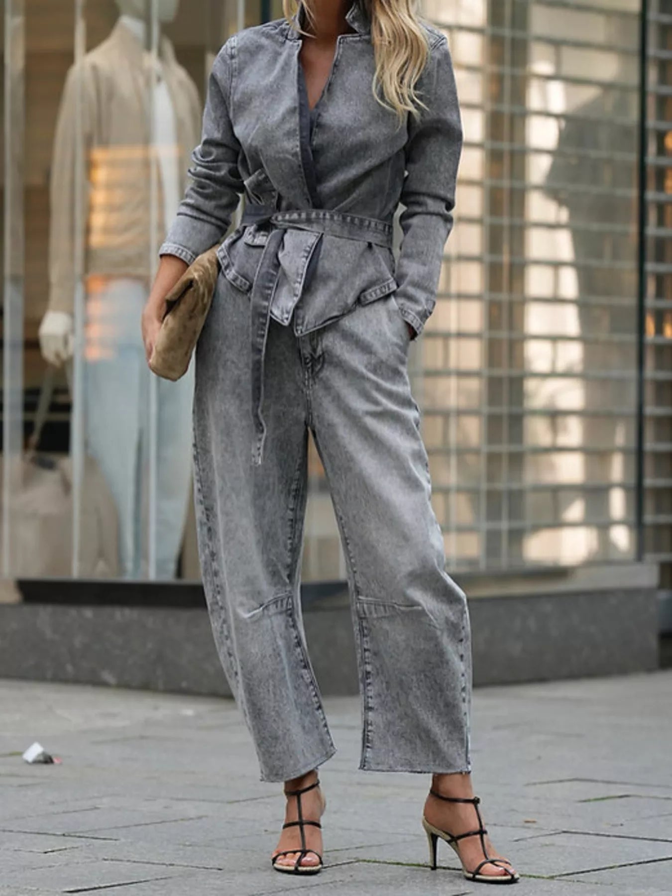Hazel Blues® |  Long Sleeve Top and Wide Leg Jeans Denim Set