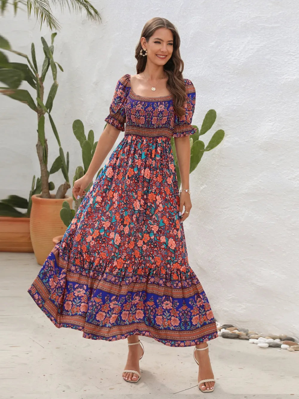 Hazel Blues® |  Floral Flounce Sleeve Midi Dress
