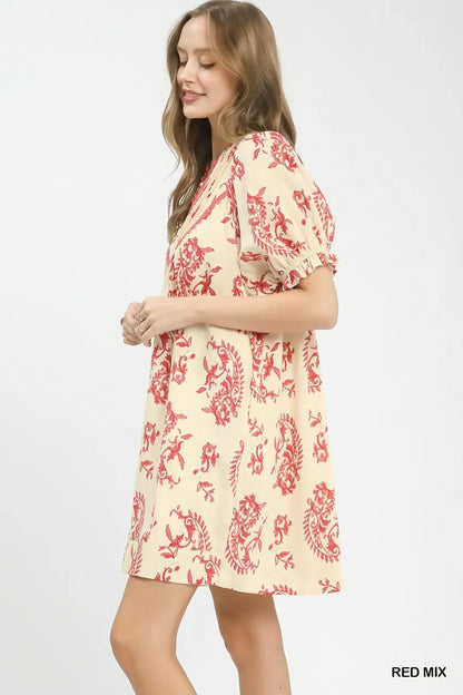 Hazel Blues® |  Umgee Mix Paisley Scallop Trim Dress