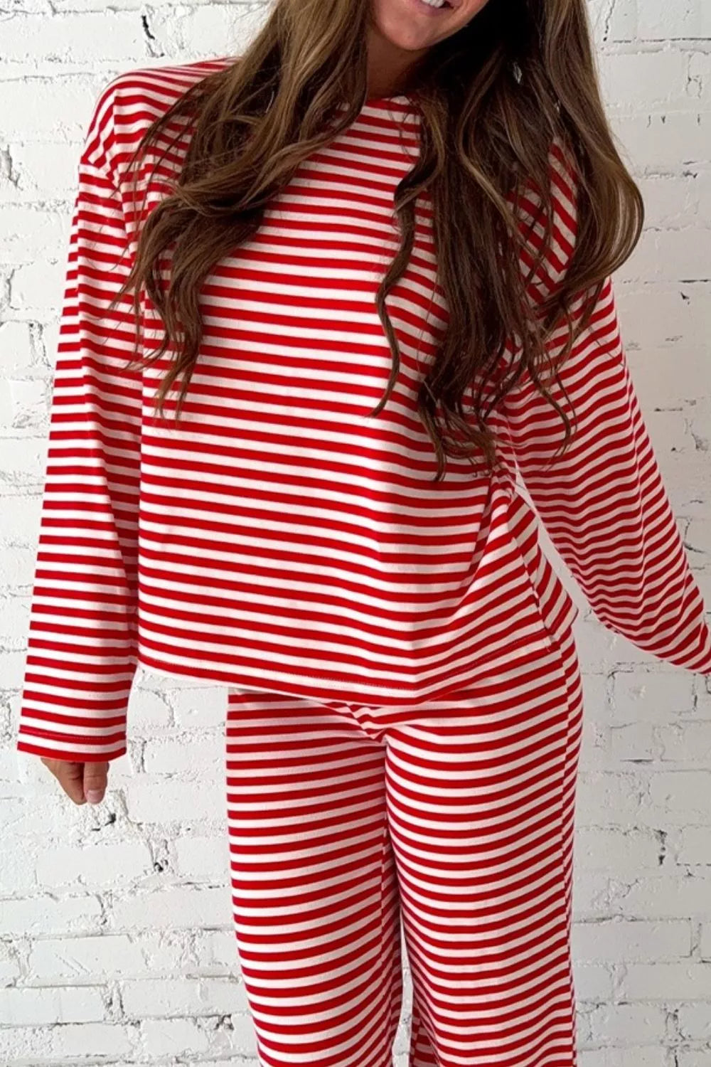 Hazel Blues® |  Striped Round Neck Top and Pants Set
