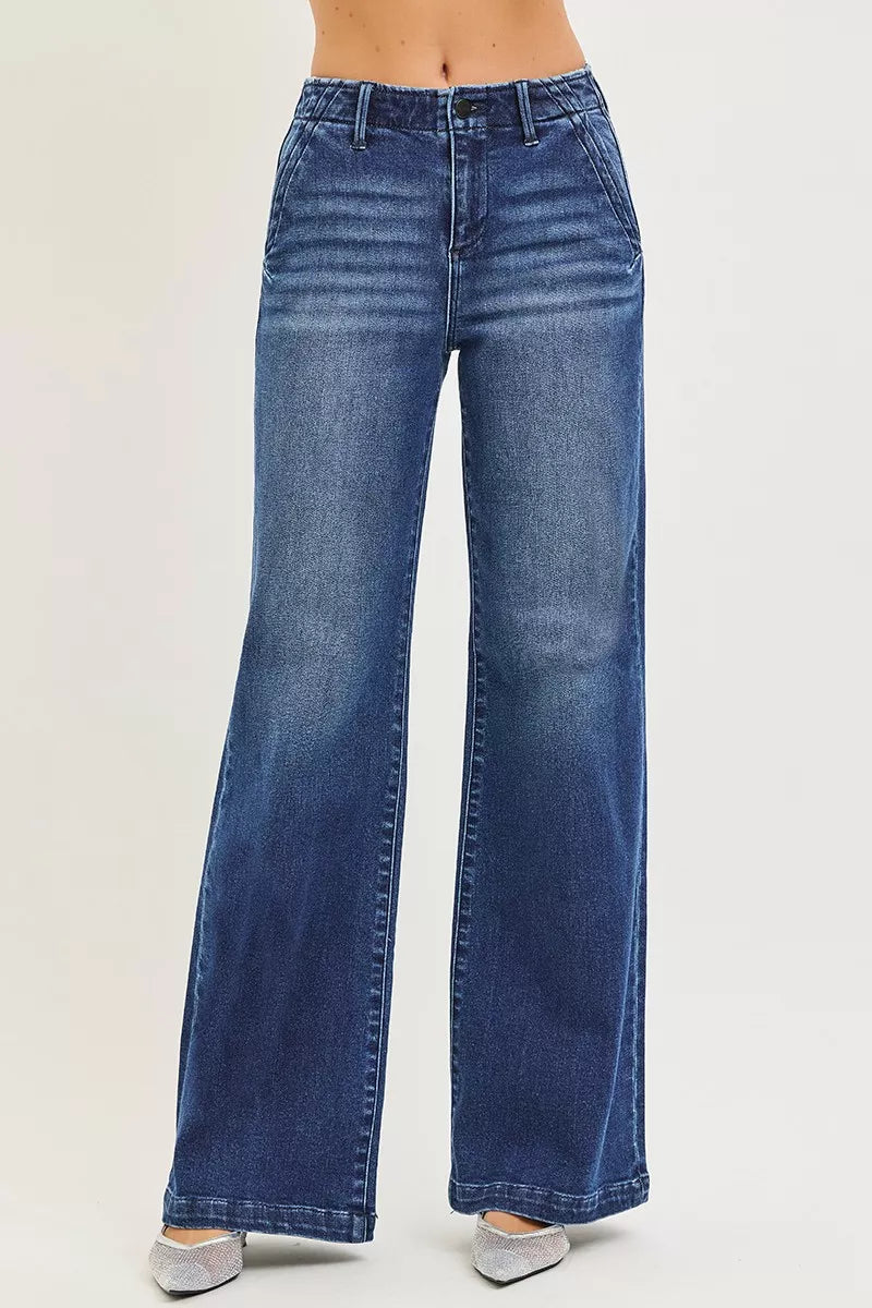 Hazel Blues® |  RISEN High Rise Wide Leg Slanted Pocket Jeans
