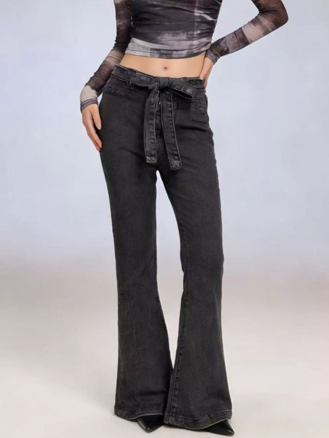Hazel Blues® |  Bow-Tie High-Waisted Flare Jeans