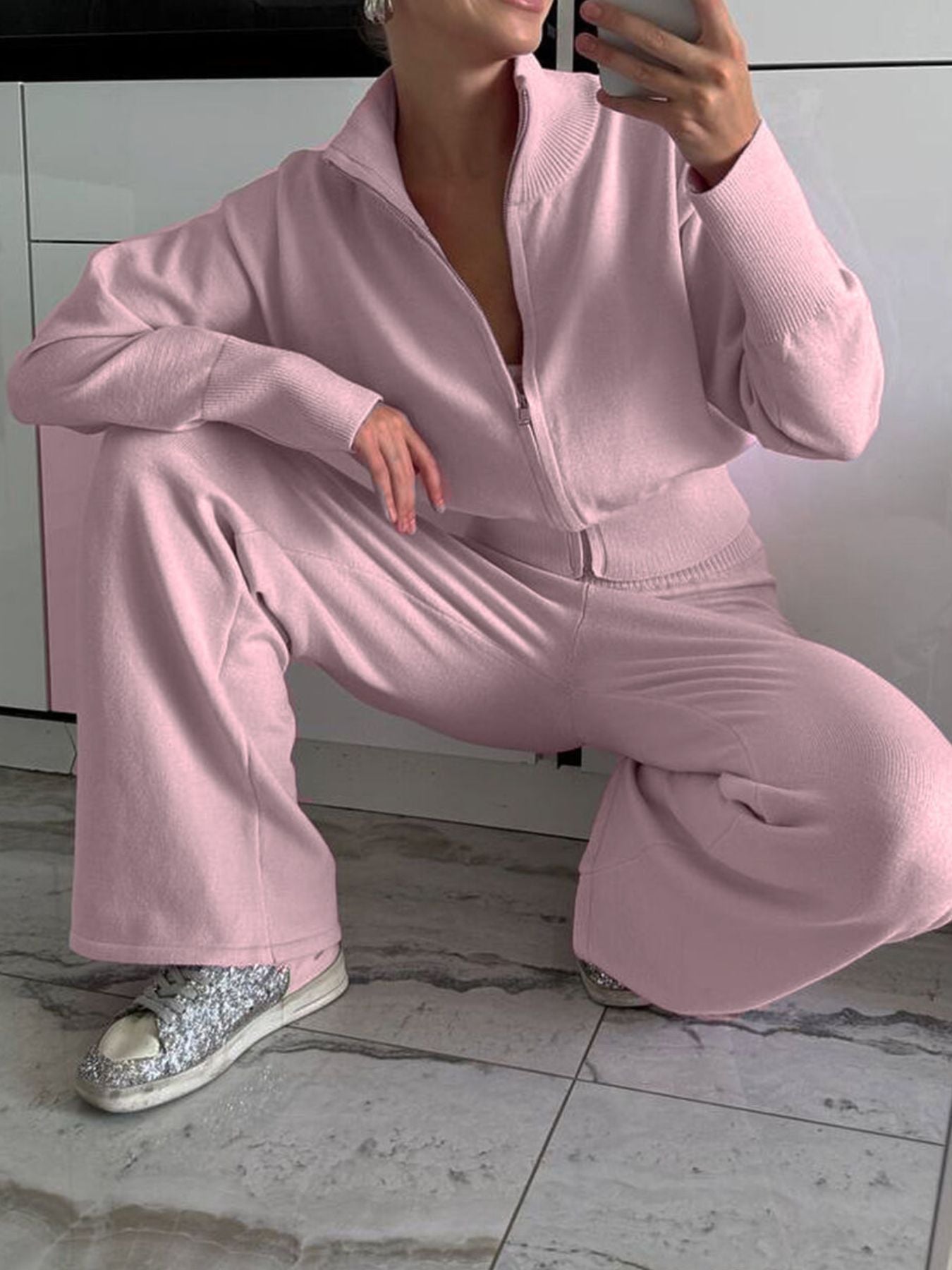 Hazel Blues® |  Zip Up Outerwear and Wide Leg Pants Set