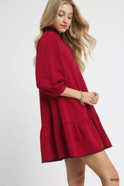 Hazel Blues® |  Umgee French Terry Ruffle Hem Dress with Plaid Trim