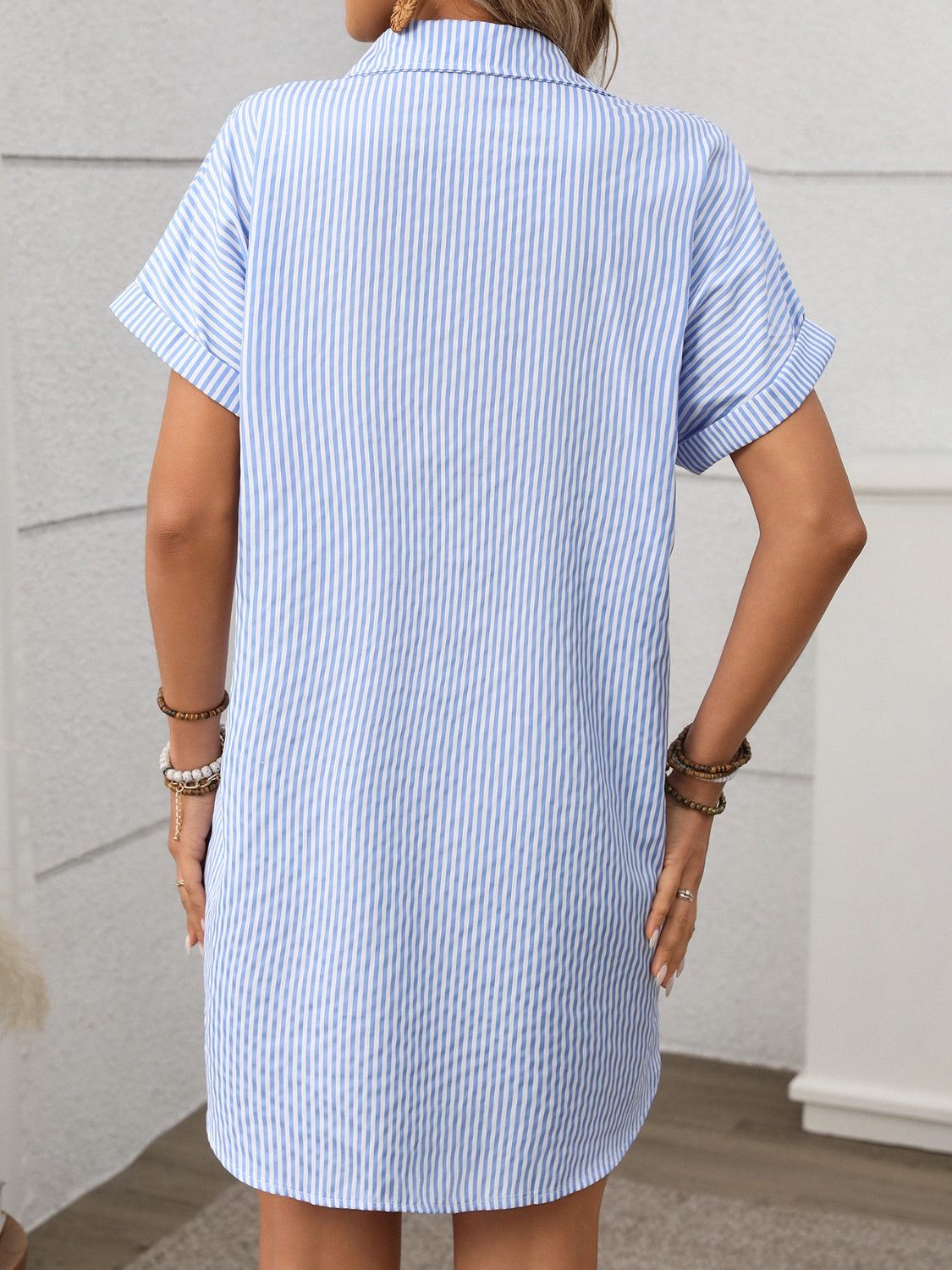 Hazel Blues® |  Striped Button Down Short Sleeve Mini Dress