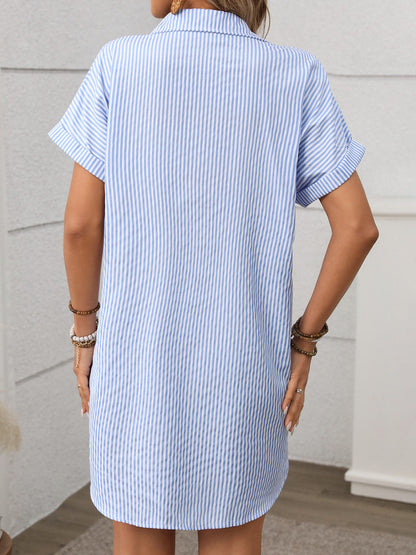 Hazel Blues® |  Striped Button Down Short Sleeve Mini Dress