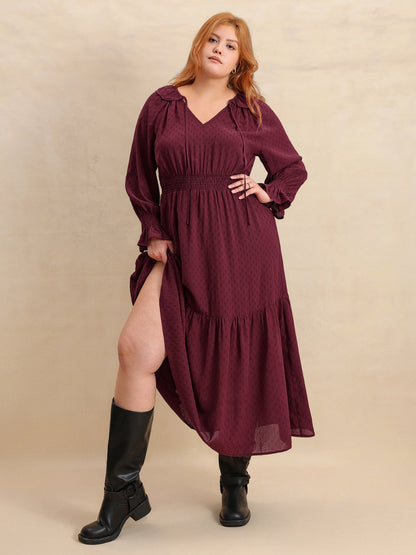 Hazel Blues® | Swiss Dot Tie Neck Flounce Sleeve Maxi Dress