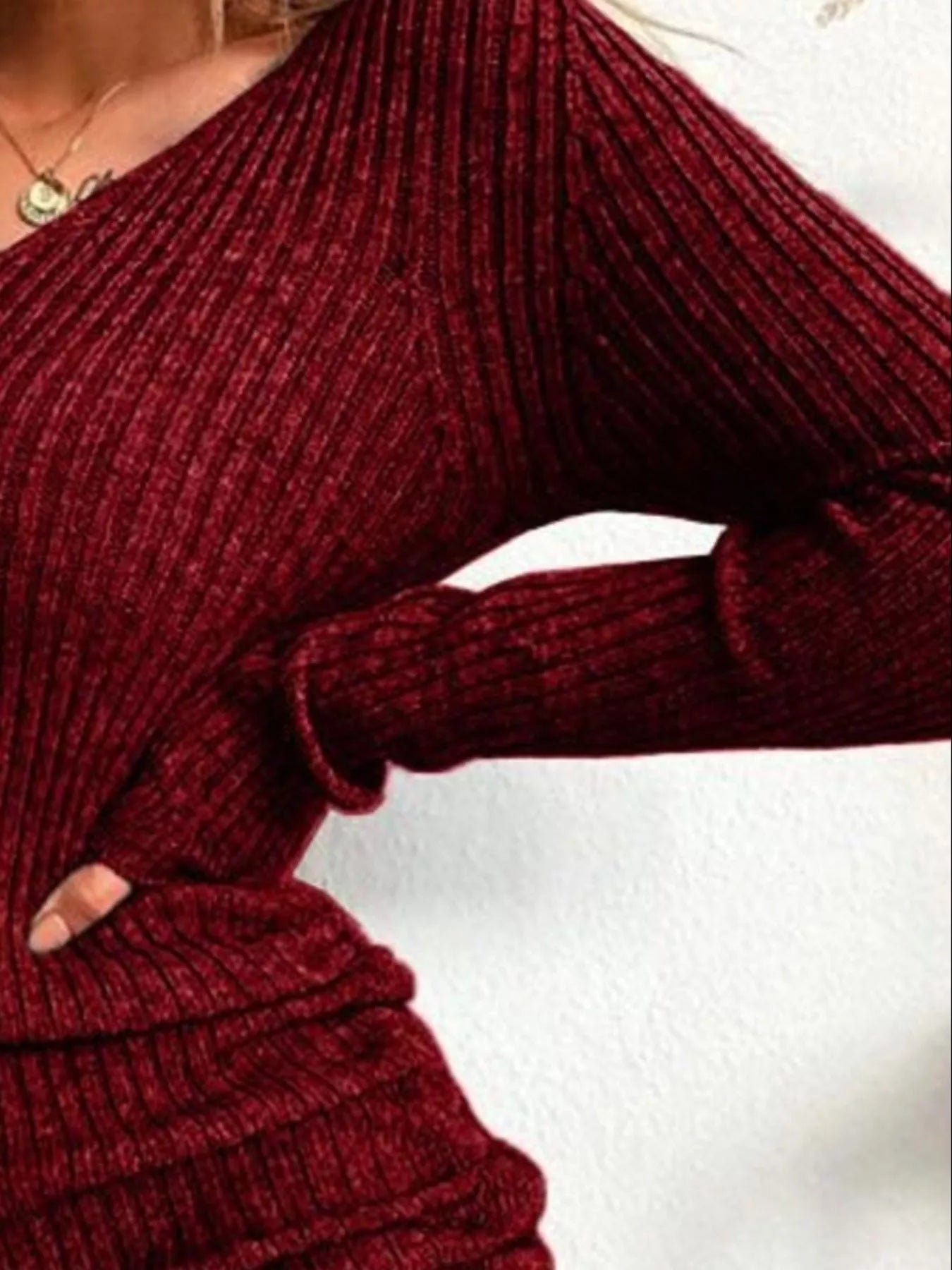 Hazel Blues® | Ribbed Knit Drawstring Bodycon Sweater Dress