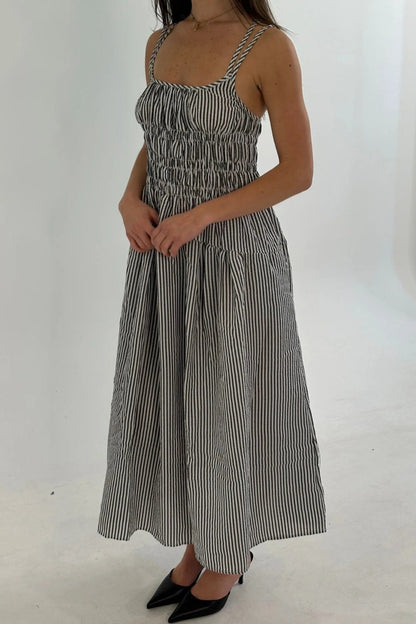 Hazel Blues® |  Striped Smocked Bodice Midi Dress