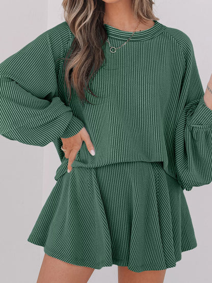 Hazel Blues® |  Corded Lantern Sleeve Top and High Waist Mini Skirt Set
