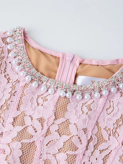 Hazel Blues® |  Lace Pearl Neckline Midi Dress