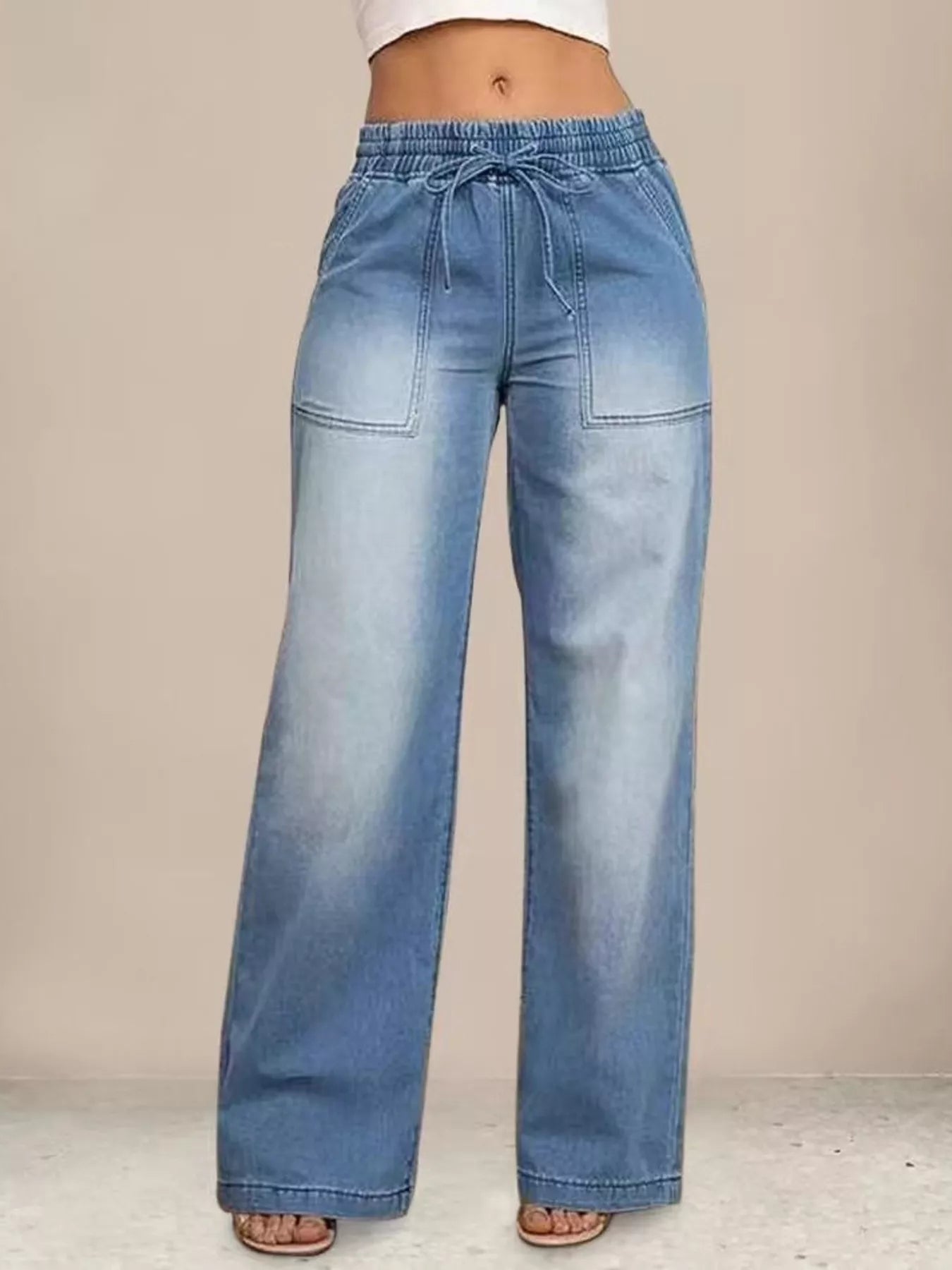 Hazel Blues® |  Drawstring Waist Wide Leg Jeans