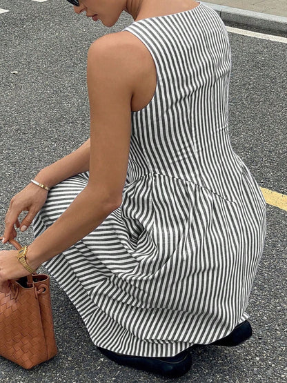 Hazel Blues® |  Striped Square Neck Midi Dress