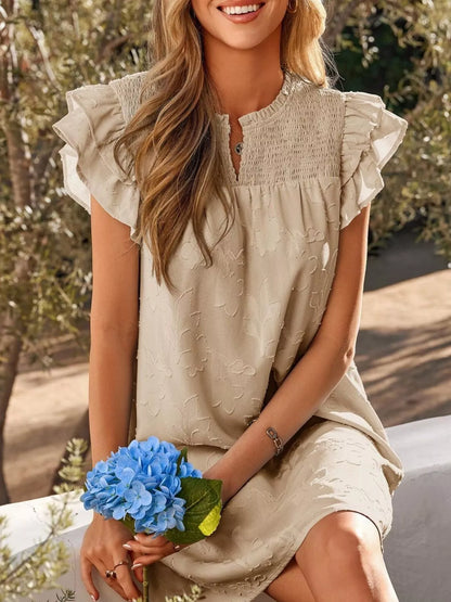 Hazel Blues® |  Floral Embossed Ruffle Sleeve Mini Dress