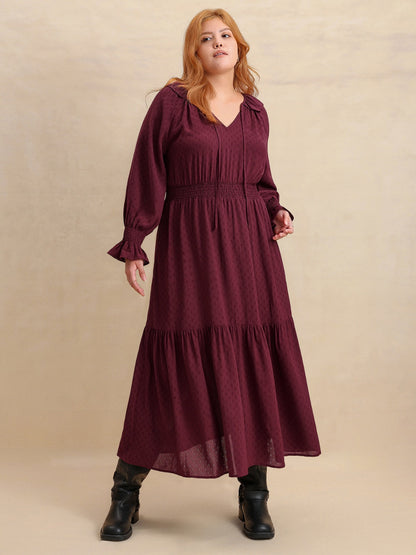 Hazel Blues® | Swiss Dot Tie Neck Flounce Sleeve Maxi Dress