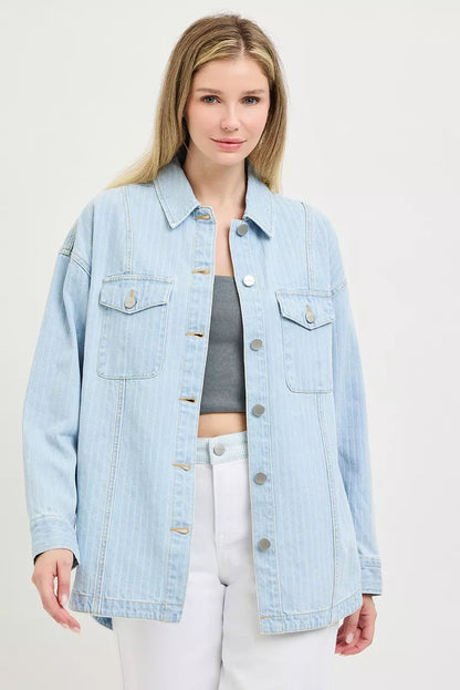 Hazel Blues® |  RISEN Oversized Stripe Denim Shaket