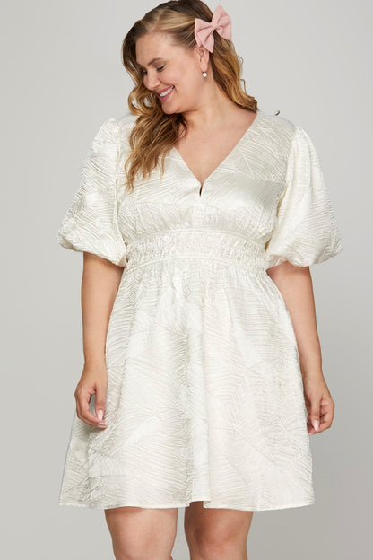 Hazel Blues® |  She + Sky Crinkle Woven V-Neck Balloon Sleeve Mini Dress