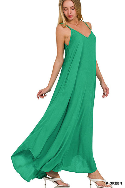 Hazel Blues® |  Zenana Woven Crinkle Cami Maxi Dress with Side Pockets