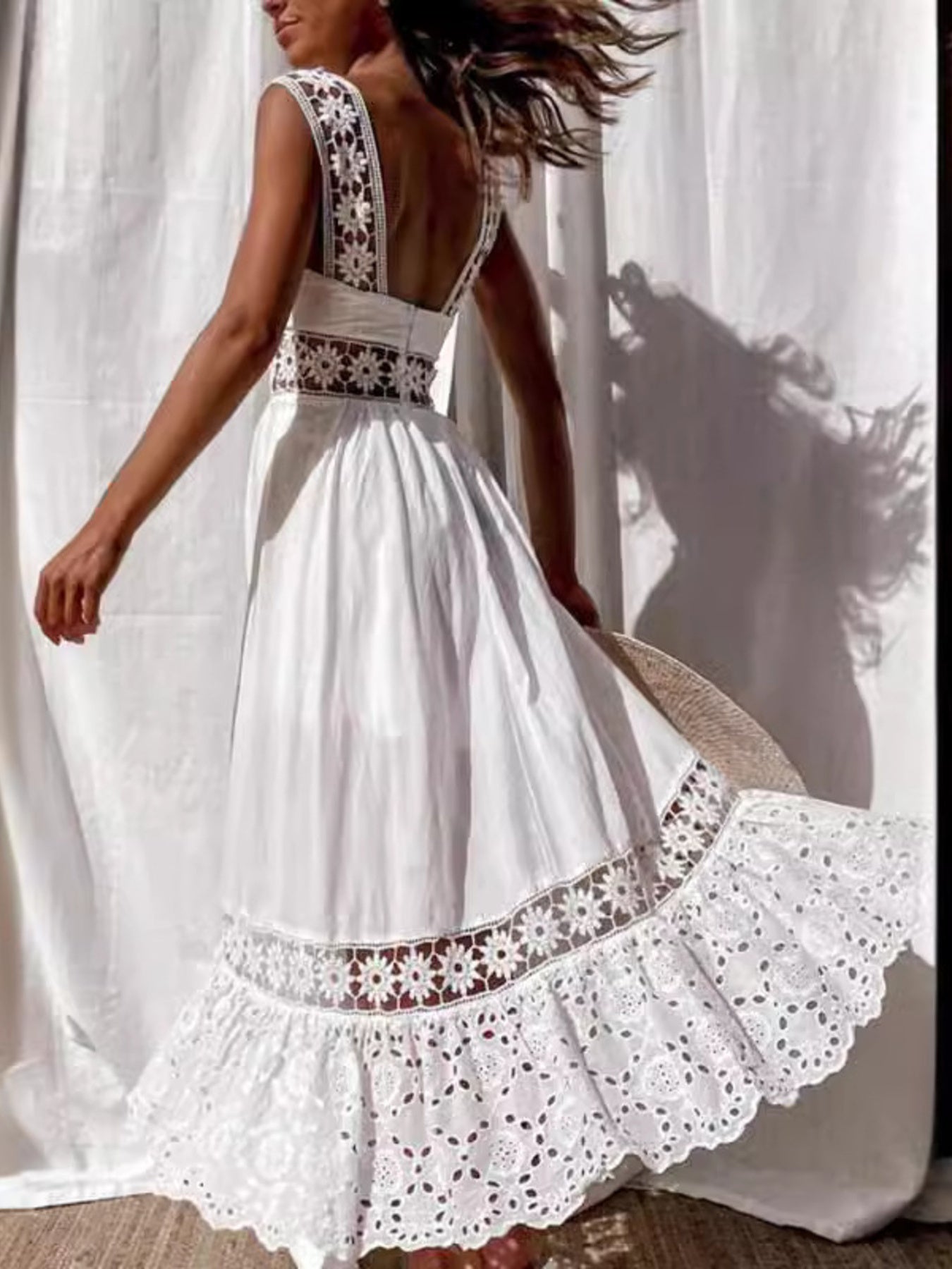 Hazel Blues® | Openwork Crochet Sleeveless Midi Dress