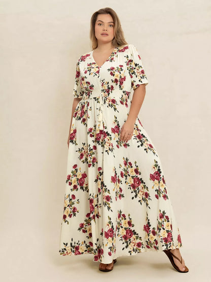 Hazel Blues® | Floral Flutter Sleeve Maxi Dress with Button Front