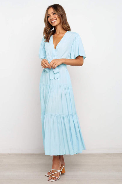 Hazel Blues® |  Tied Back Tiered Short Sleeve Midi Dress