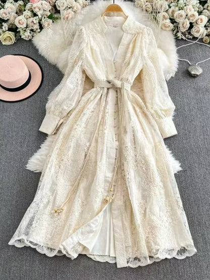Hazel Blues® |  Lace Tie Waist Long Sleeve Dress