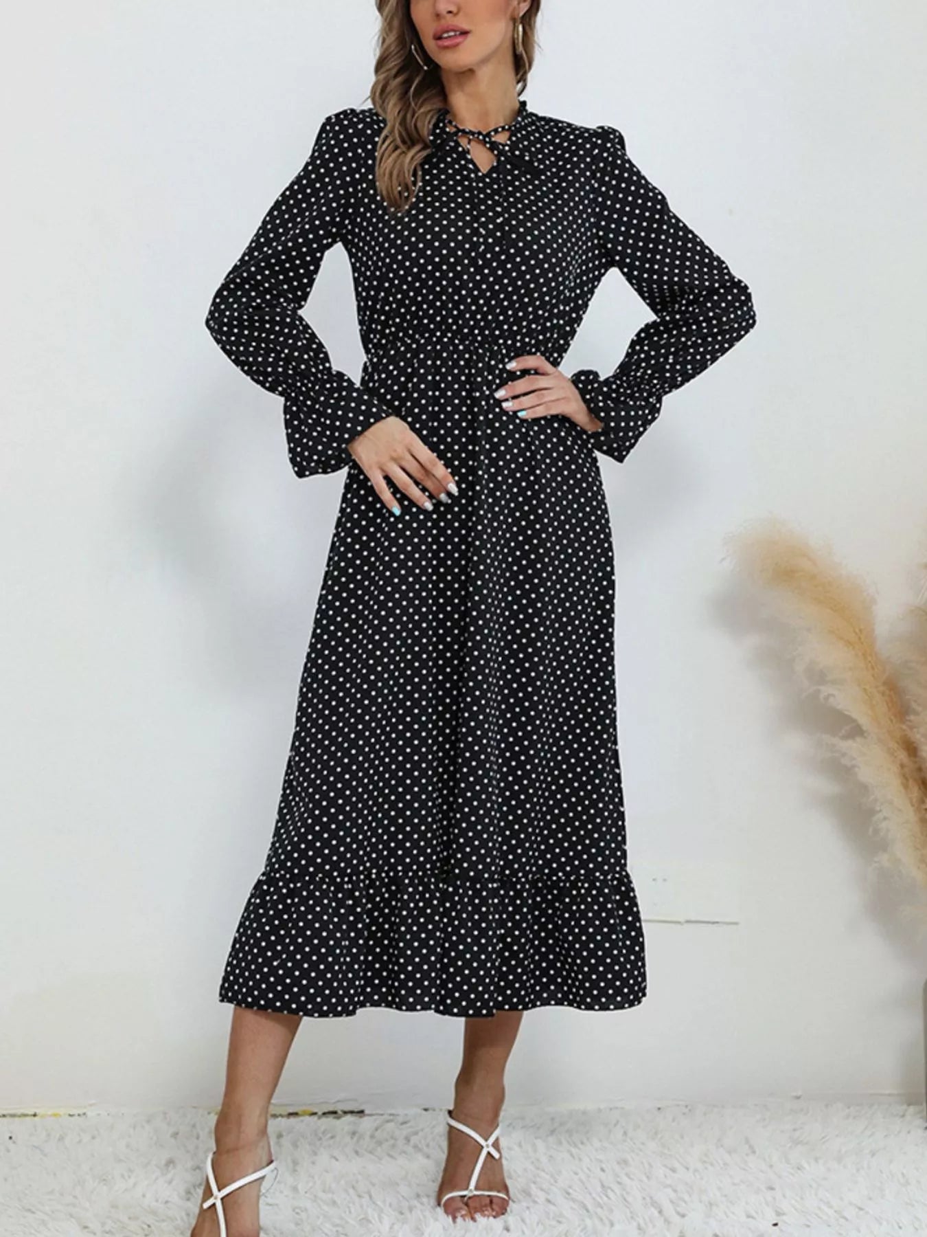Hazel Blues® |  Polka Dot Ruffle Hem Midi Dress