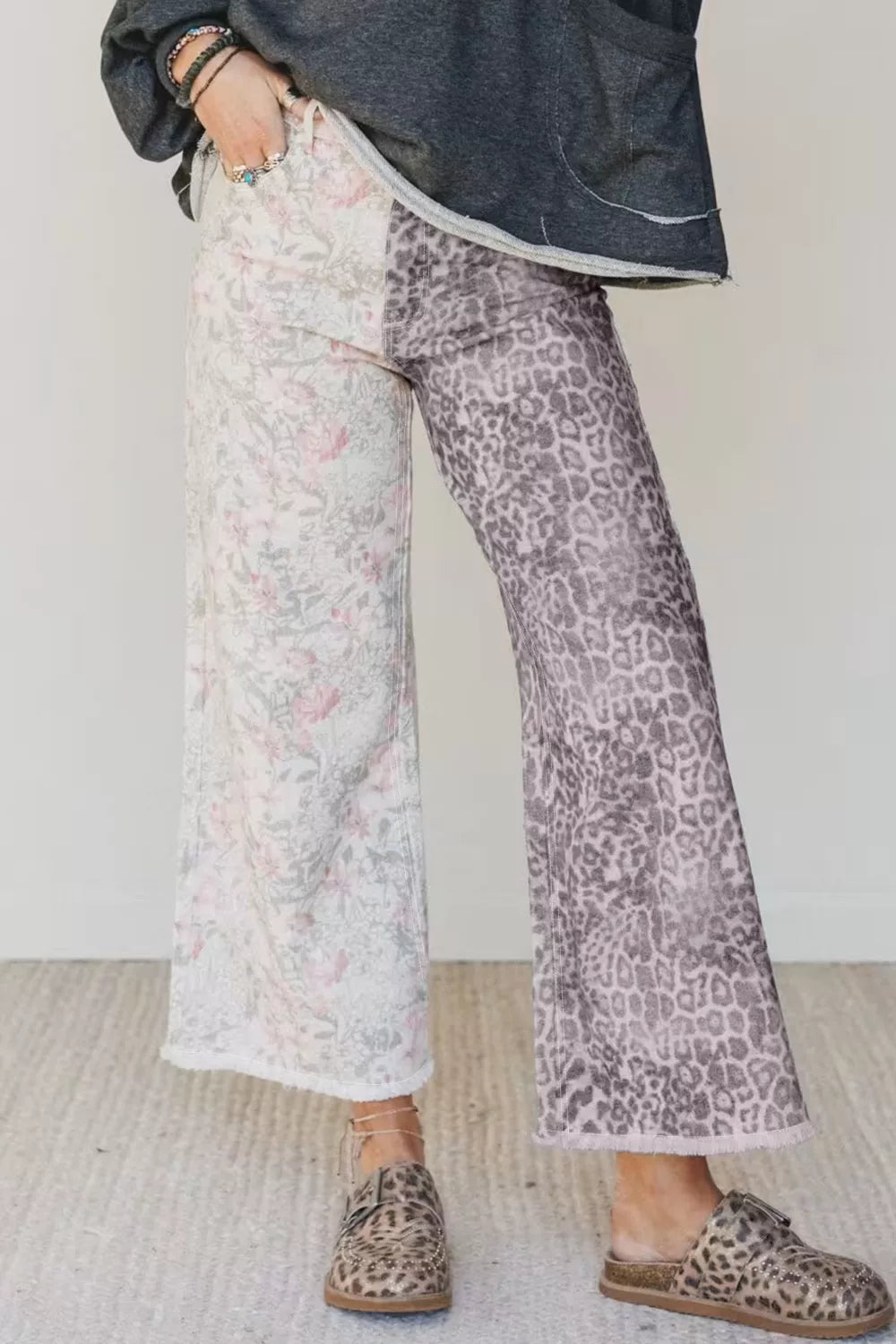 Hazel Blues® |  Wild Side Jeans | Leopard Floral Wide Leg Jeans