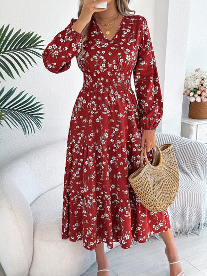 Hazel Blues® |  Floral Print Long Sleeve V-Neck Midi Dress