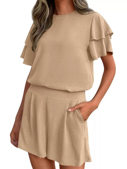Hazel Blues® |  Ruffle Sleeve Top and Shorts Two-Piece Set