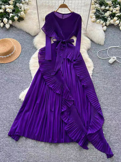 Hazel Blues® |  Ruffle Trim Pleated Midi Dress