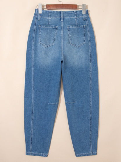 Hazel Blues® |  Washed Cuffed Barrel Jeans