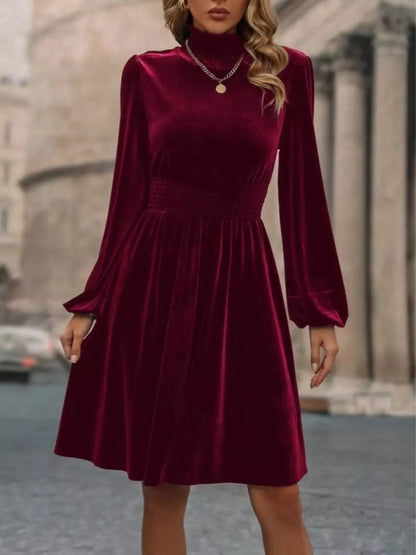 Hazel Blues® |  Velvet High Neck Long Sleeve A-Line Dress