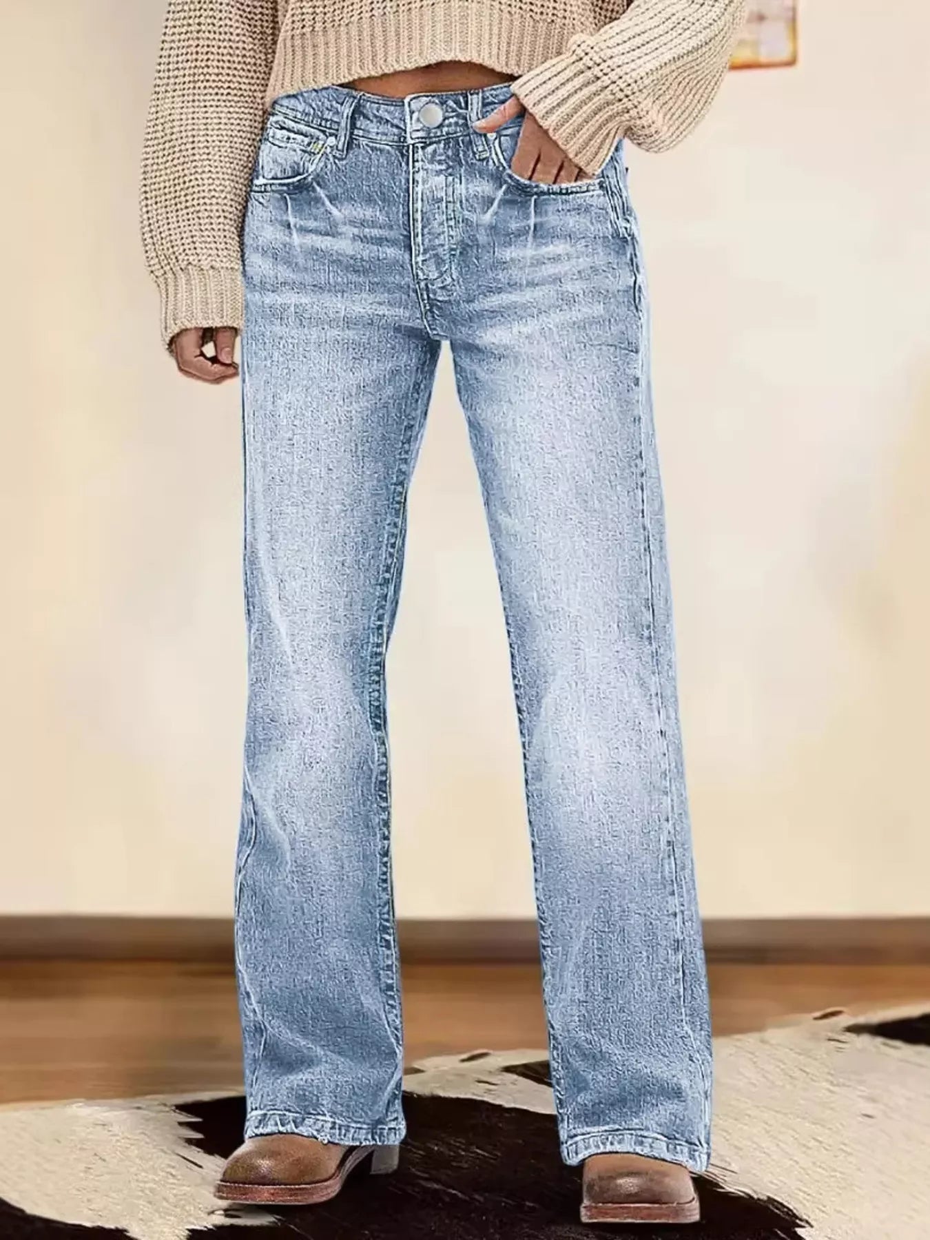 Hazel Blues® |  Vintage Wash Straight Leg Jeans