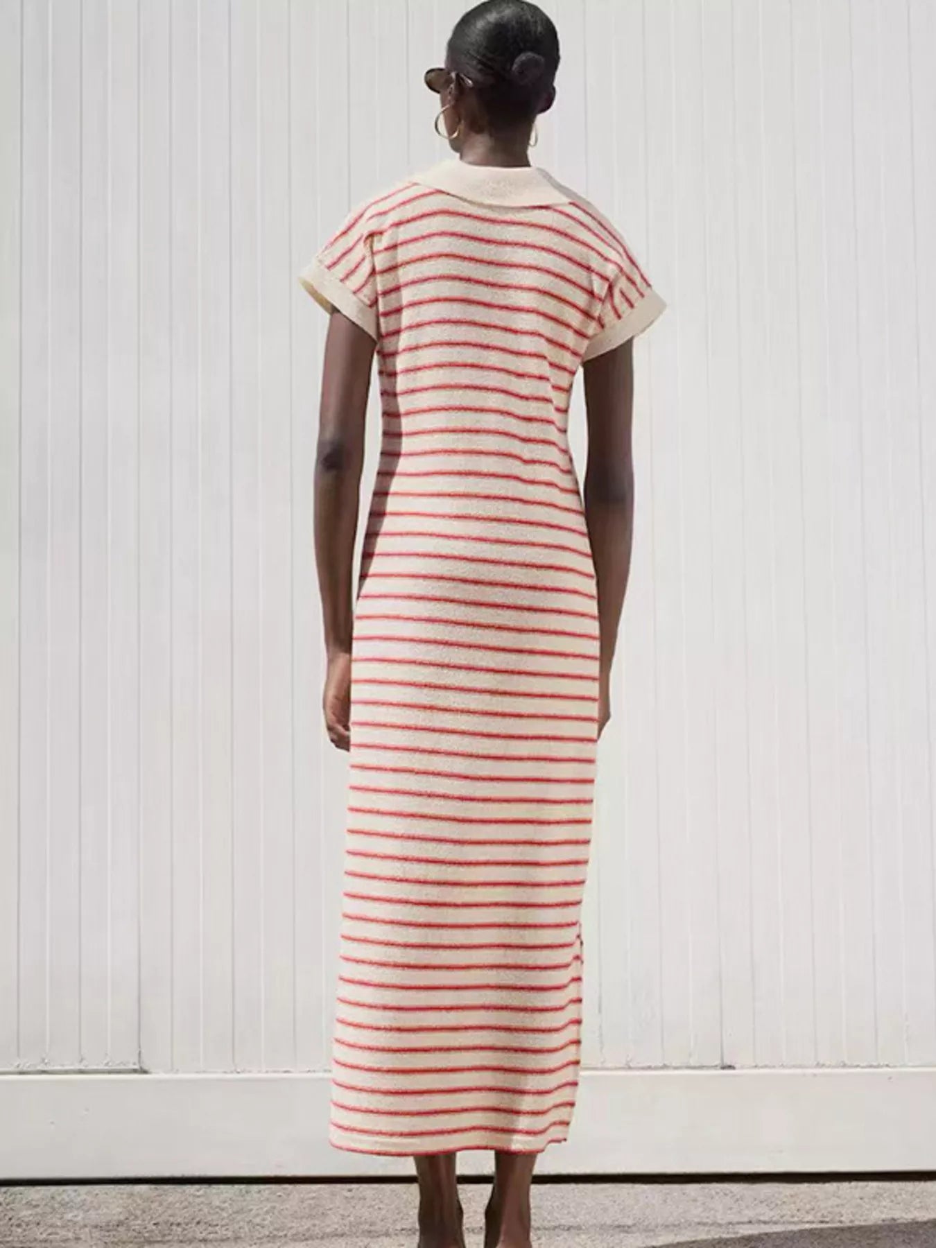 Hazel Blues® |  Striped Slit Short Sleeve Maxi Dress