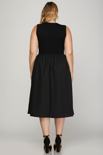 Hazel Blues® | She + Sky Sleeveless Poplin Woven Midi Dress with Pockets