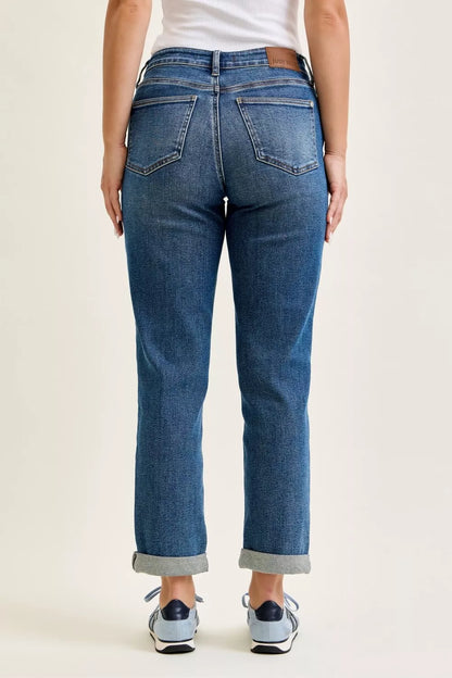 Hazel Blues® |  Judy Blue Mid Rise Boyfriend Embroidered Repair Patch Jeans