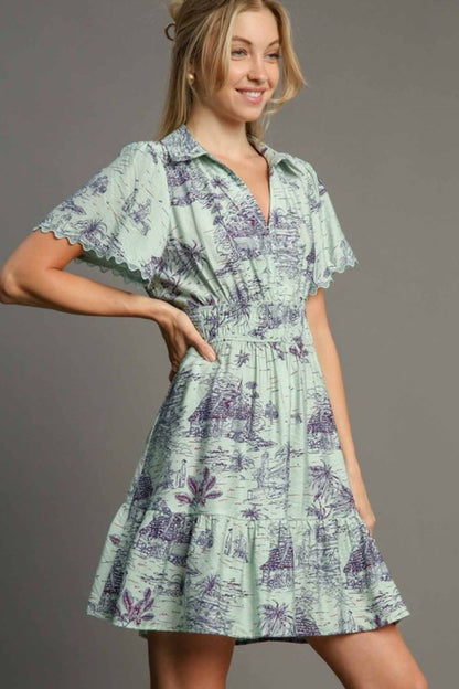 Hazel Blues® | Umgee Landscape Print Collared Mini Dress