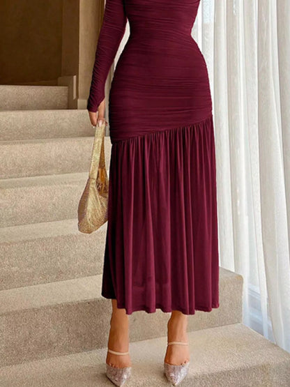 Hazel Blues® |  Ruched Long Sleeve Bodycon Midi Dress