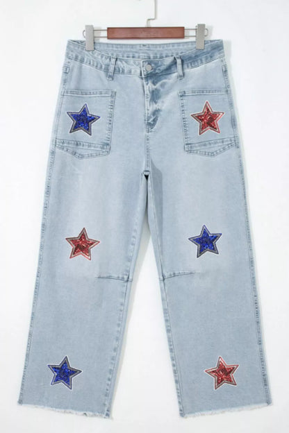 Hazel Blues® |  Star-Embellished Cropped Jeans