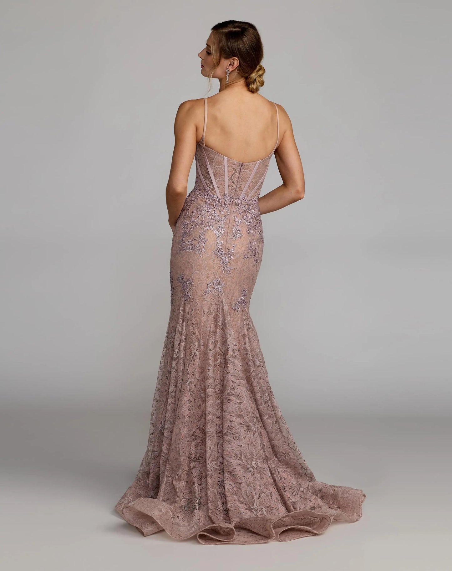 Pink Embroidered Lace Sleeveless Mermaid Gown