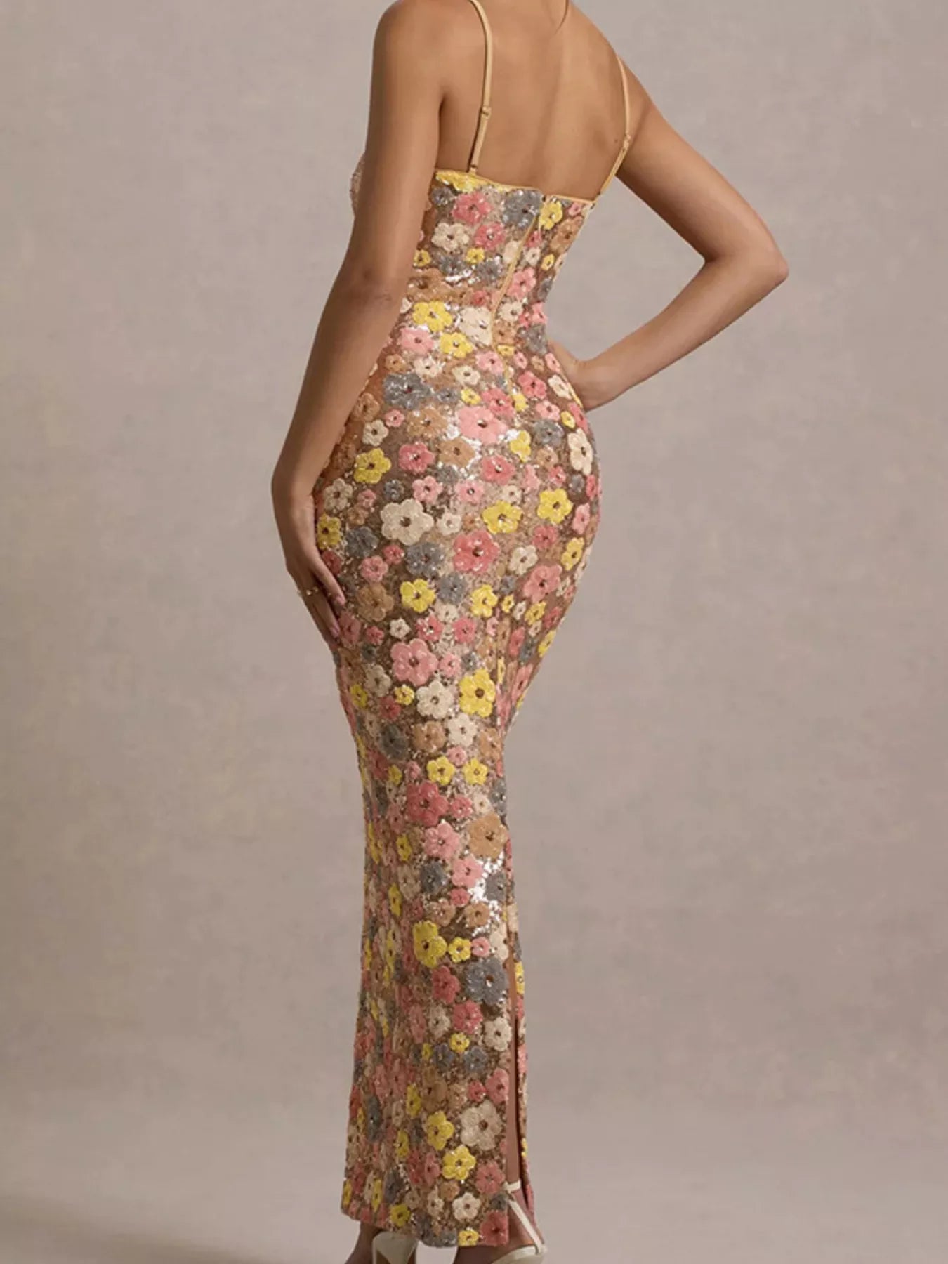 Hazel Blues® |  Floral Sequin Embellished Bodycon Maxi Dress