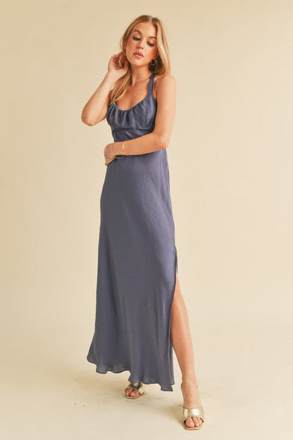 Hazel Blues® |  Aemi + Co Ruched Side Slit Cutout Back Maxi Cami Dress