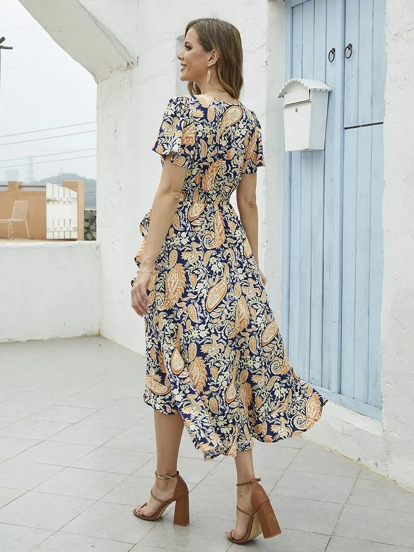 Hazel Blues® |  Floral Print Short Sleeve Wrap Midi Dress