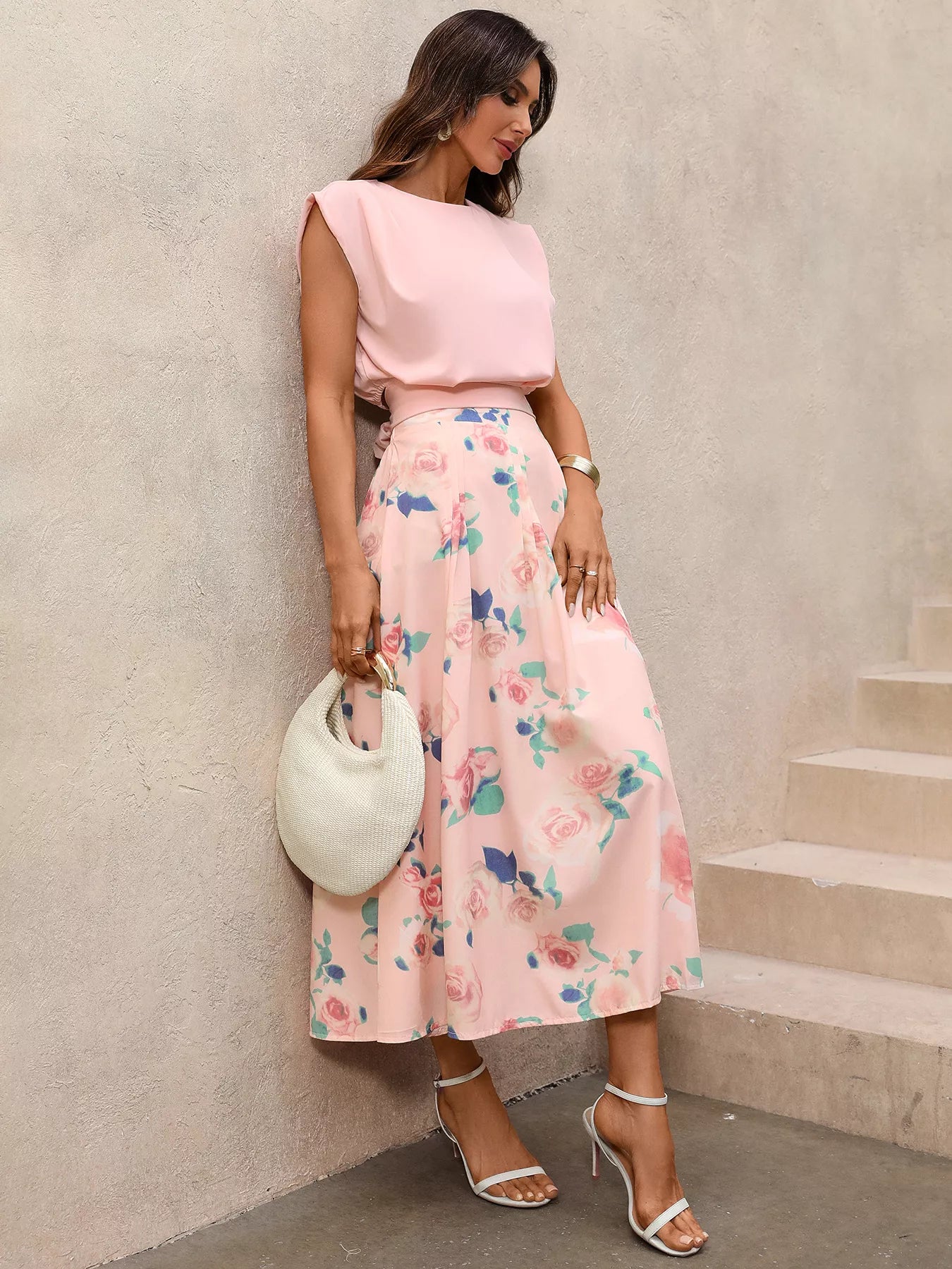 Hazel Blues® |  Round Neck Top and Floral Print Skirt Two-Piece Set
