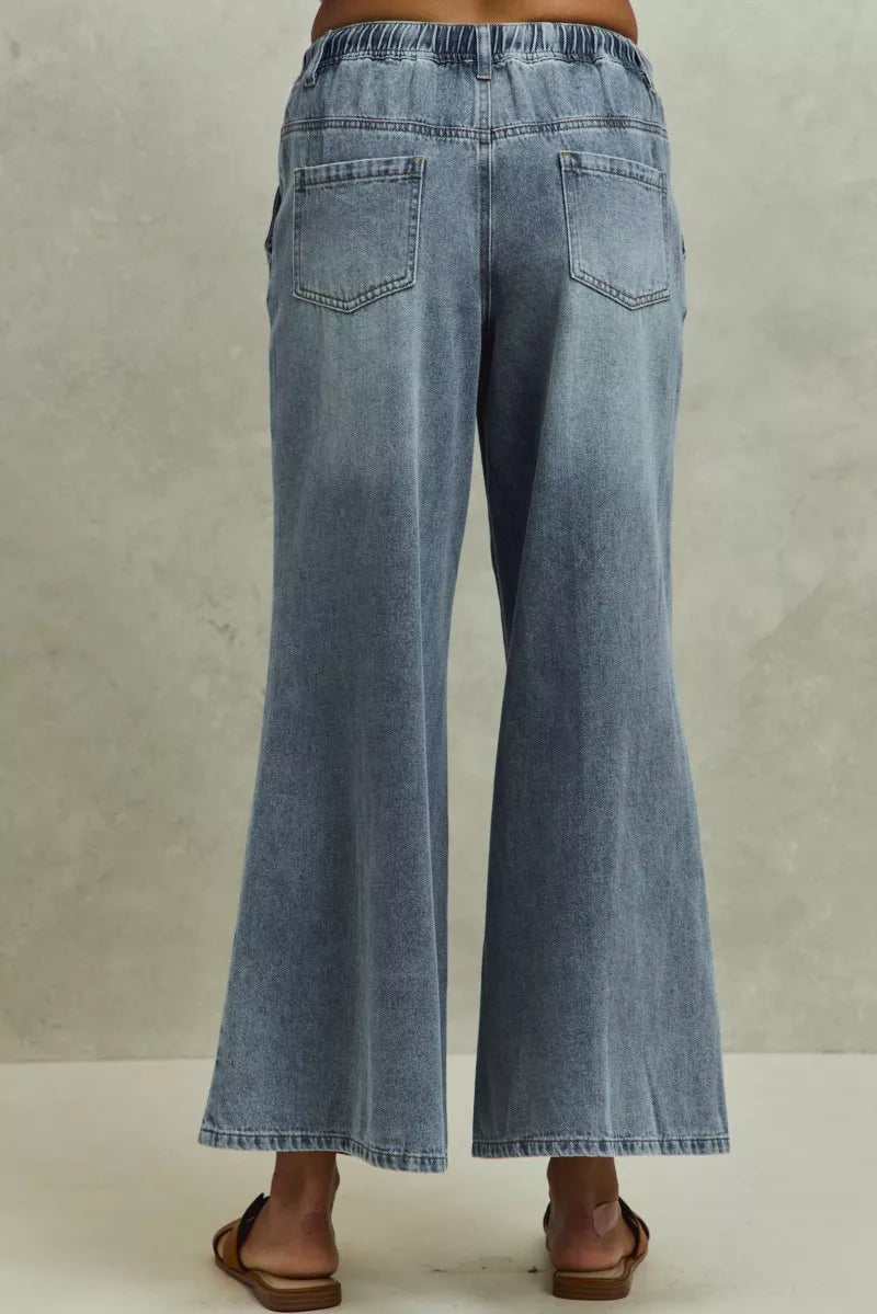 Hazel Blues® |  SO ME Mid Rise Elastic Waist Flare Denim Jeans