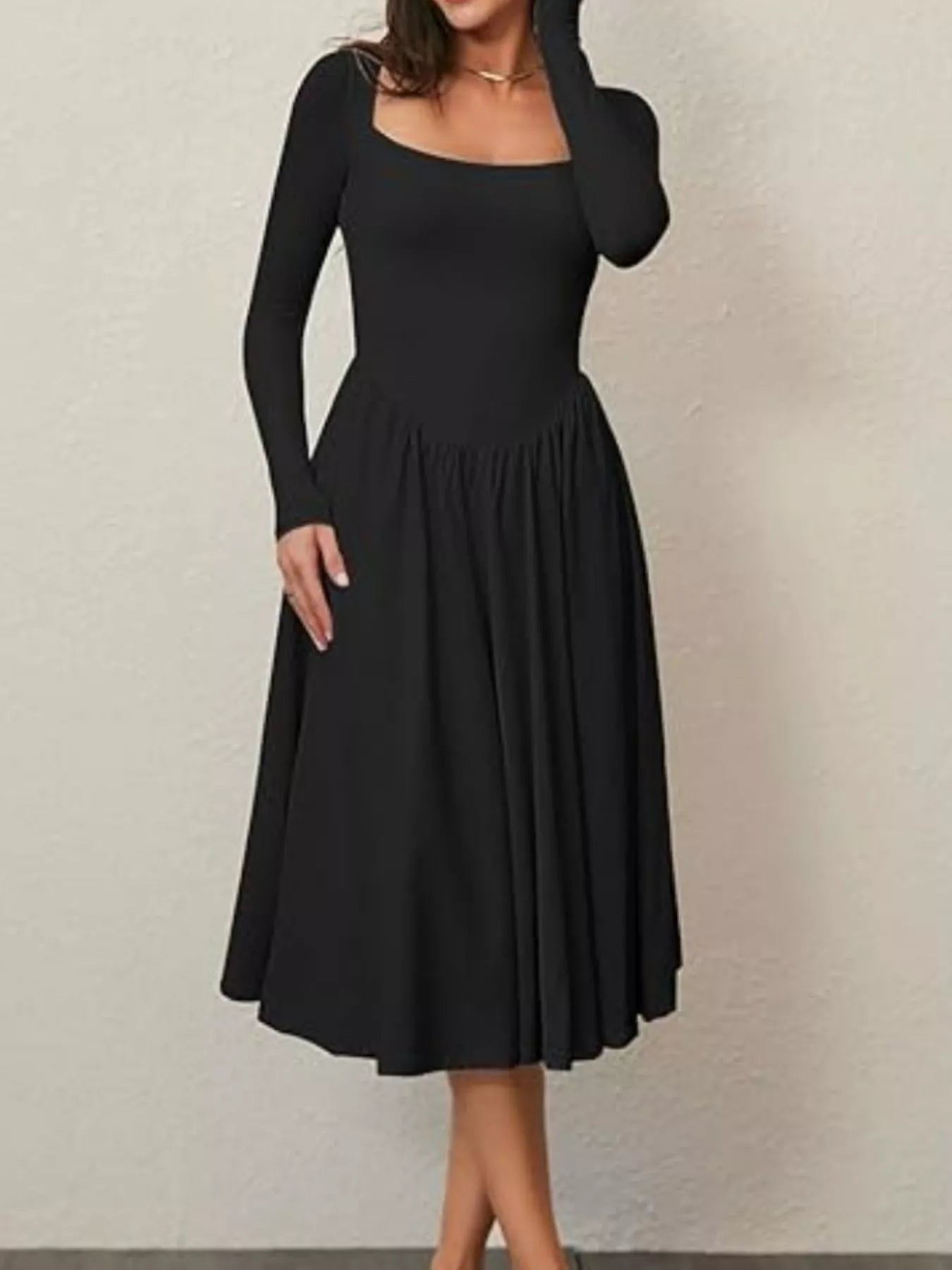 Hazel Blues® |  Square Neck Long Sleeve Midi Dress