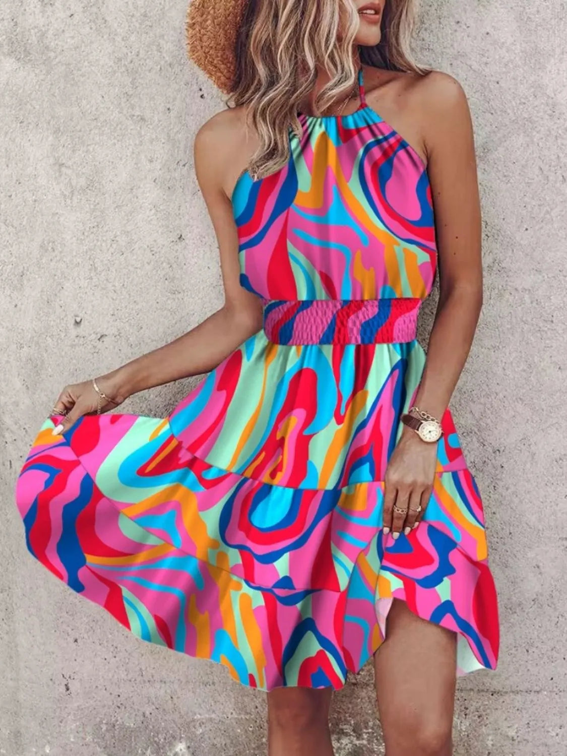 Hazel Blues® |  Paisley Print Halter Neck Mini Dress