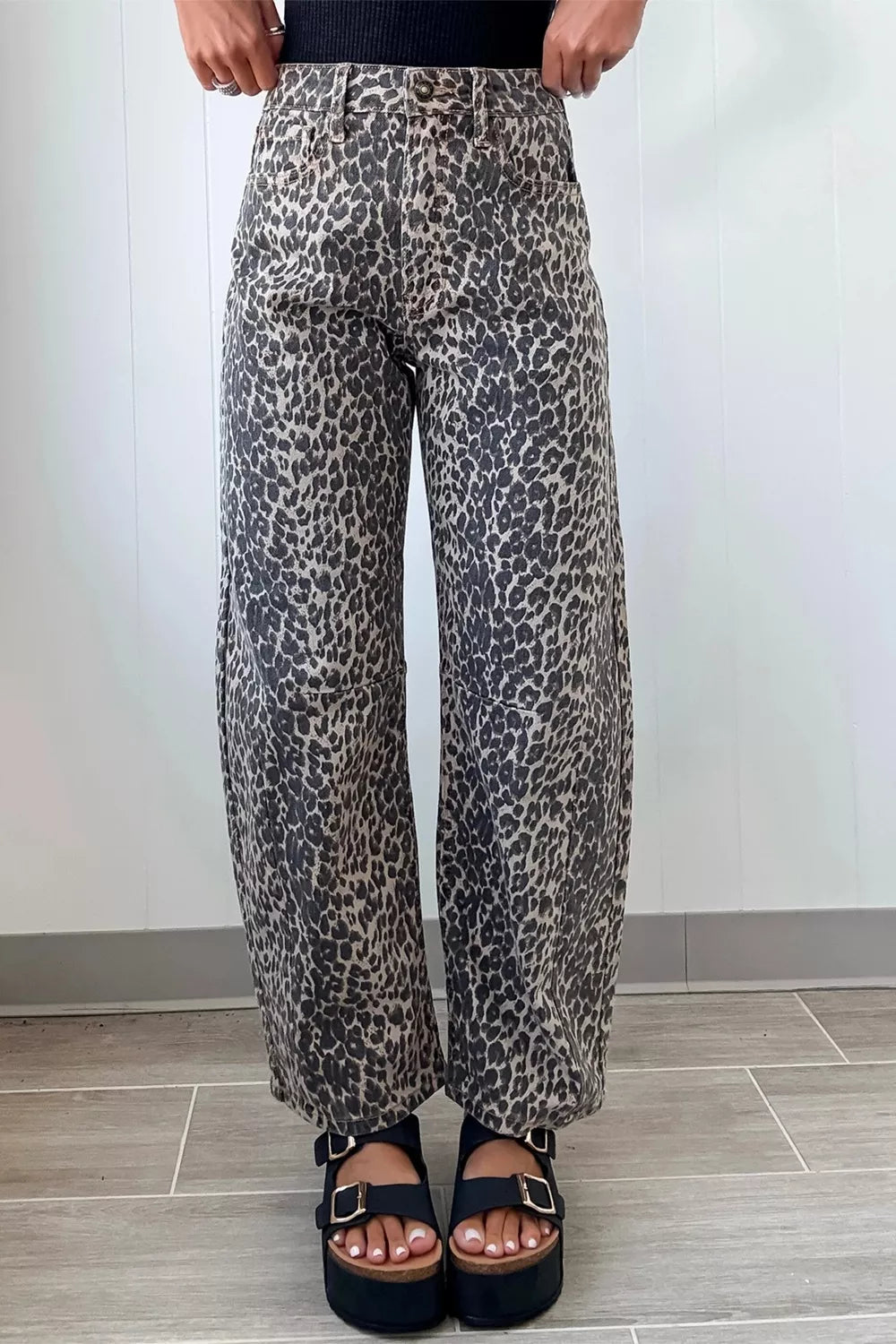 Hazel Blues® |  Leopard Print High Waist Barrel Jeans