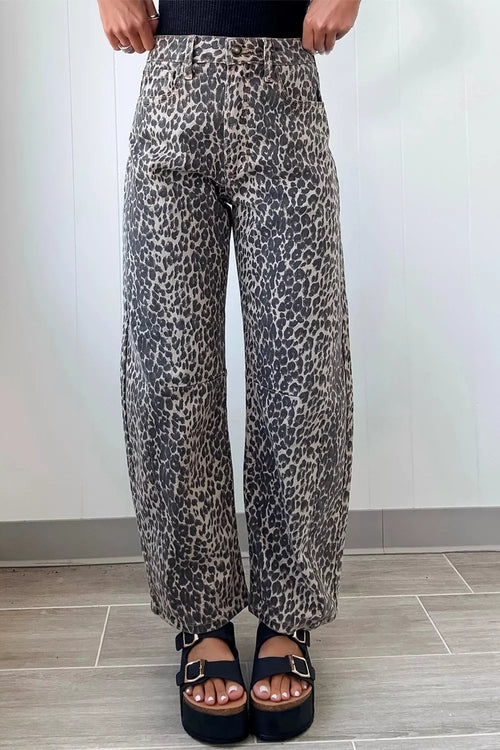 Hazel Blues® |  Leopard Print High Waist Barrel Jeans